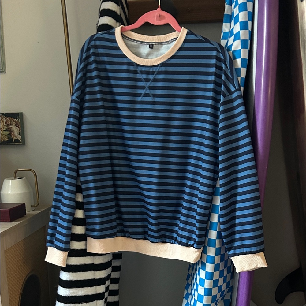 Striped Blue Long Sleeve Crew Neck Cozy Shirt